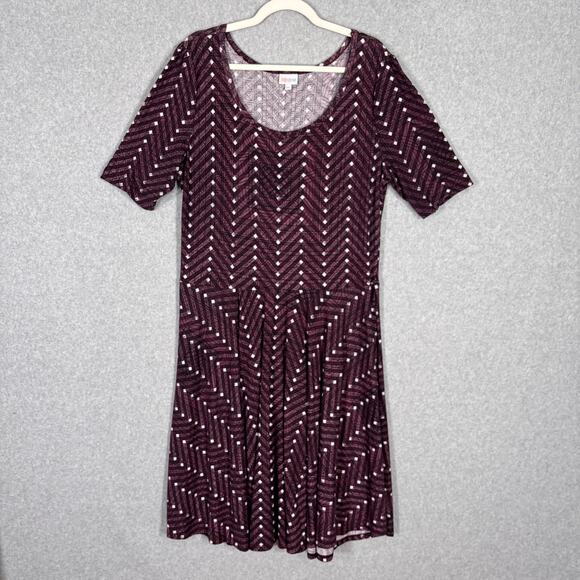 LuLaRoe Nicole Dress 3XL Knee Burgundy Flowy Flare Stretch Abstract Skater Comfy - Picture 1 of 13
